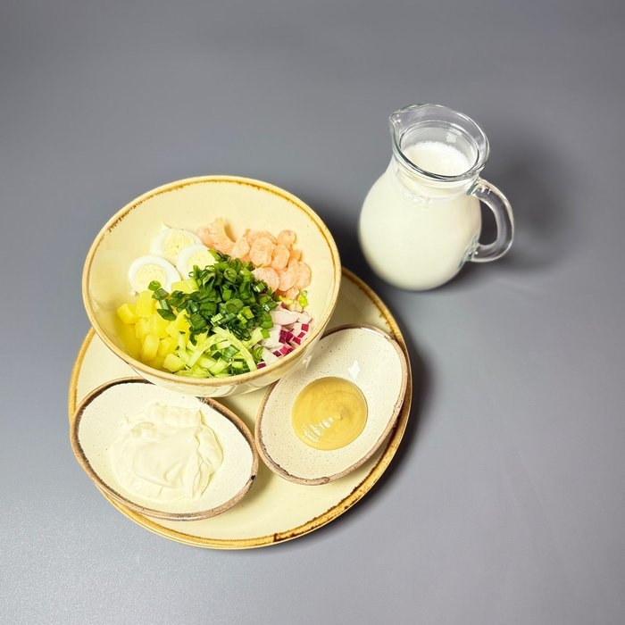 Окрошка с креветками